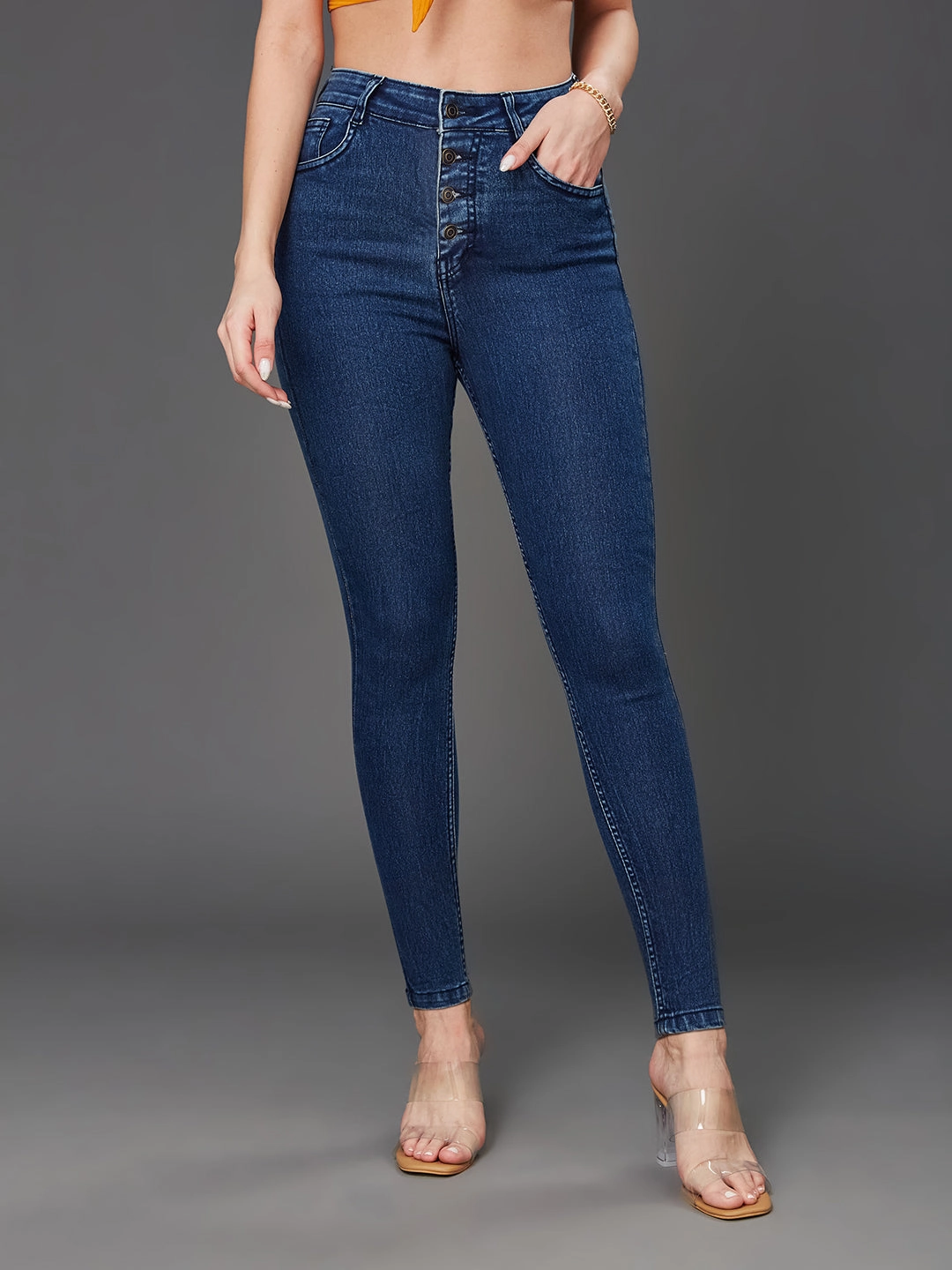 24/7 Comfort Blue Skinny-Fit High-Rise Stretchable Denim Jeans Beach Day Brunch Outfit Elegant