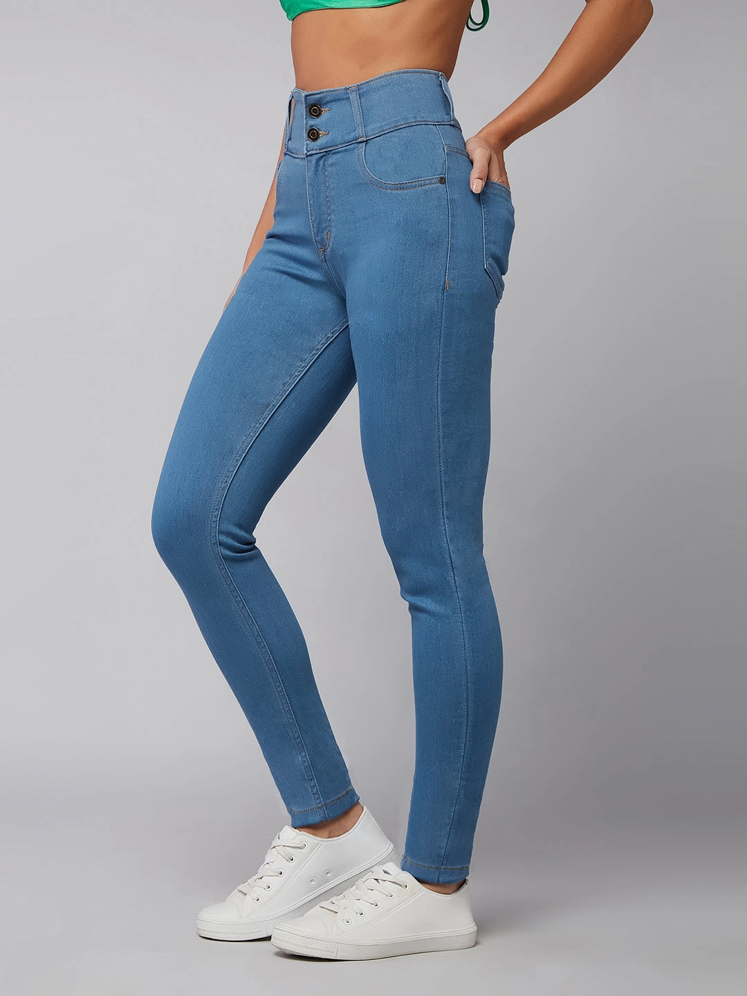 Garment Dyed Texture 24/7 Comfort Blue Skinny-Fit High-Rise Stretchable High-Rise Denim Jeans