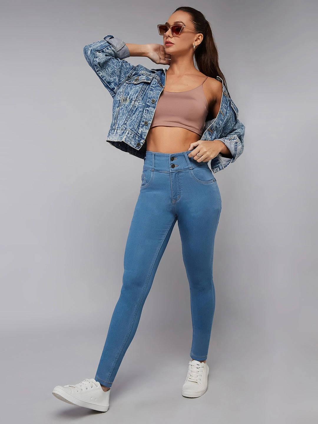 Adaptive Stretch Fabric Office Casual 24/7 Comfort Blue Skinny-Fit High-Rise Stretchable High-Rise Denim Jeans