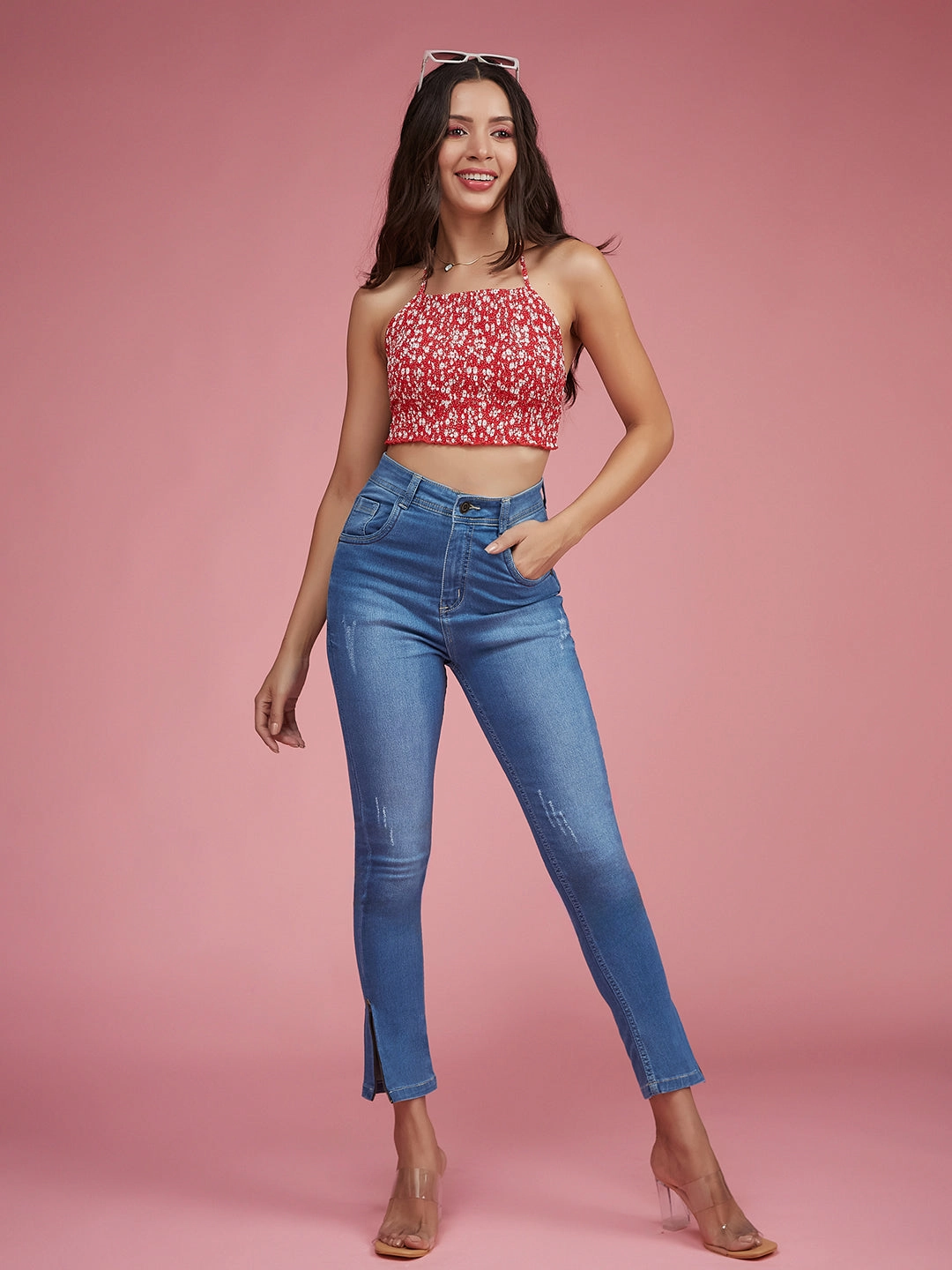 24/7 Comfort Blue Skinny-Fit High-Rise Zipper Detailing Stretchable Denim Jeans Routine Style Blended Style