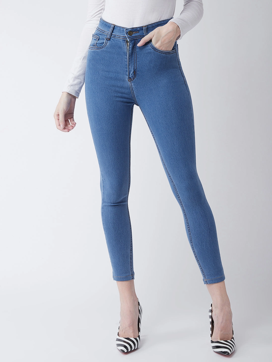 Artist Vibe Durable 24/7 Comfort Blue Skinny High-Rise Cropped Denim Jeans