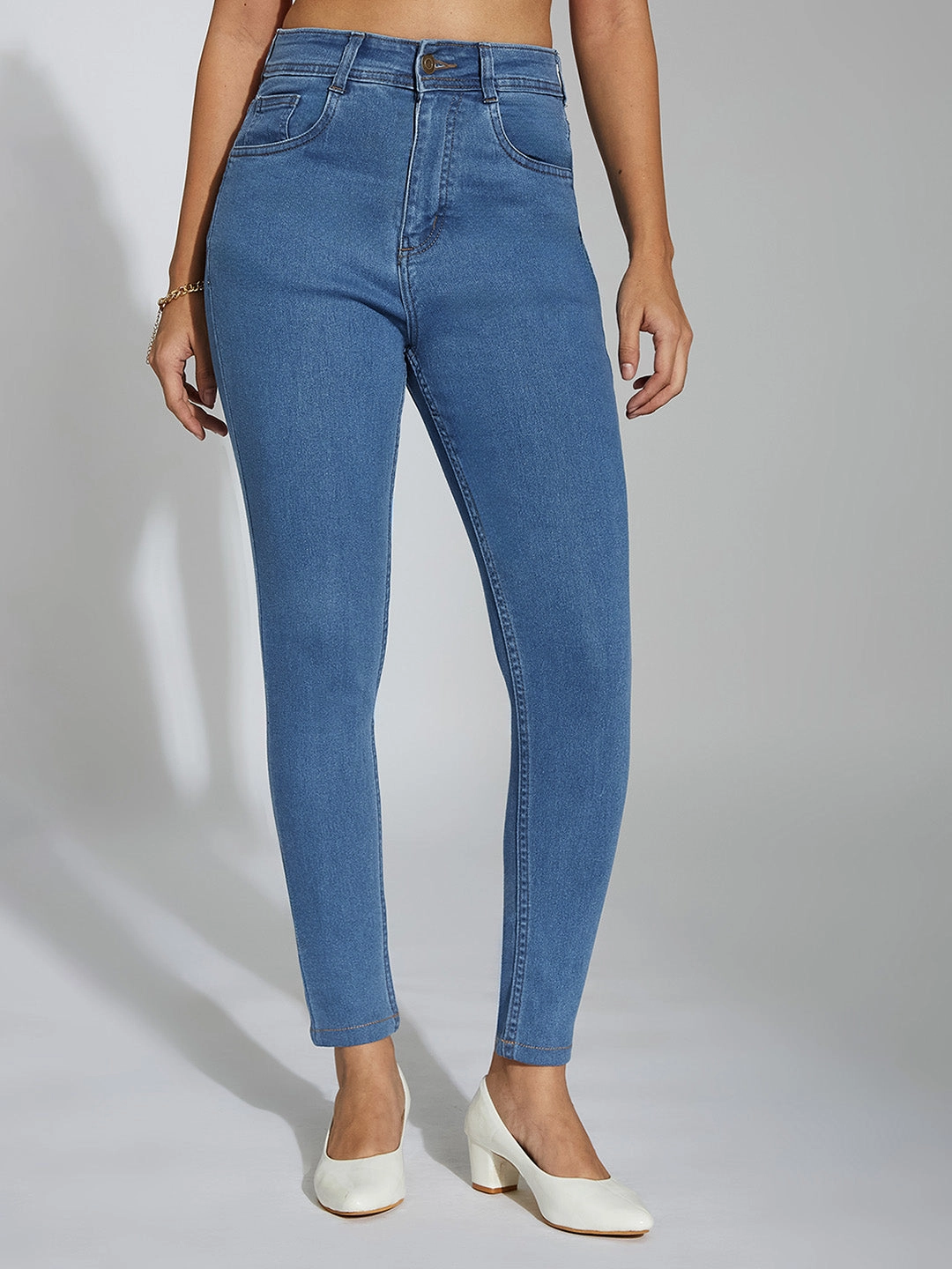 Multi Pocket Design Base Layer 24/7 Comfort Blue Skinny High-Rise Cropped Denim Jeans