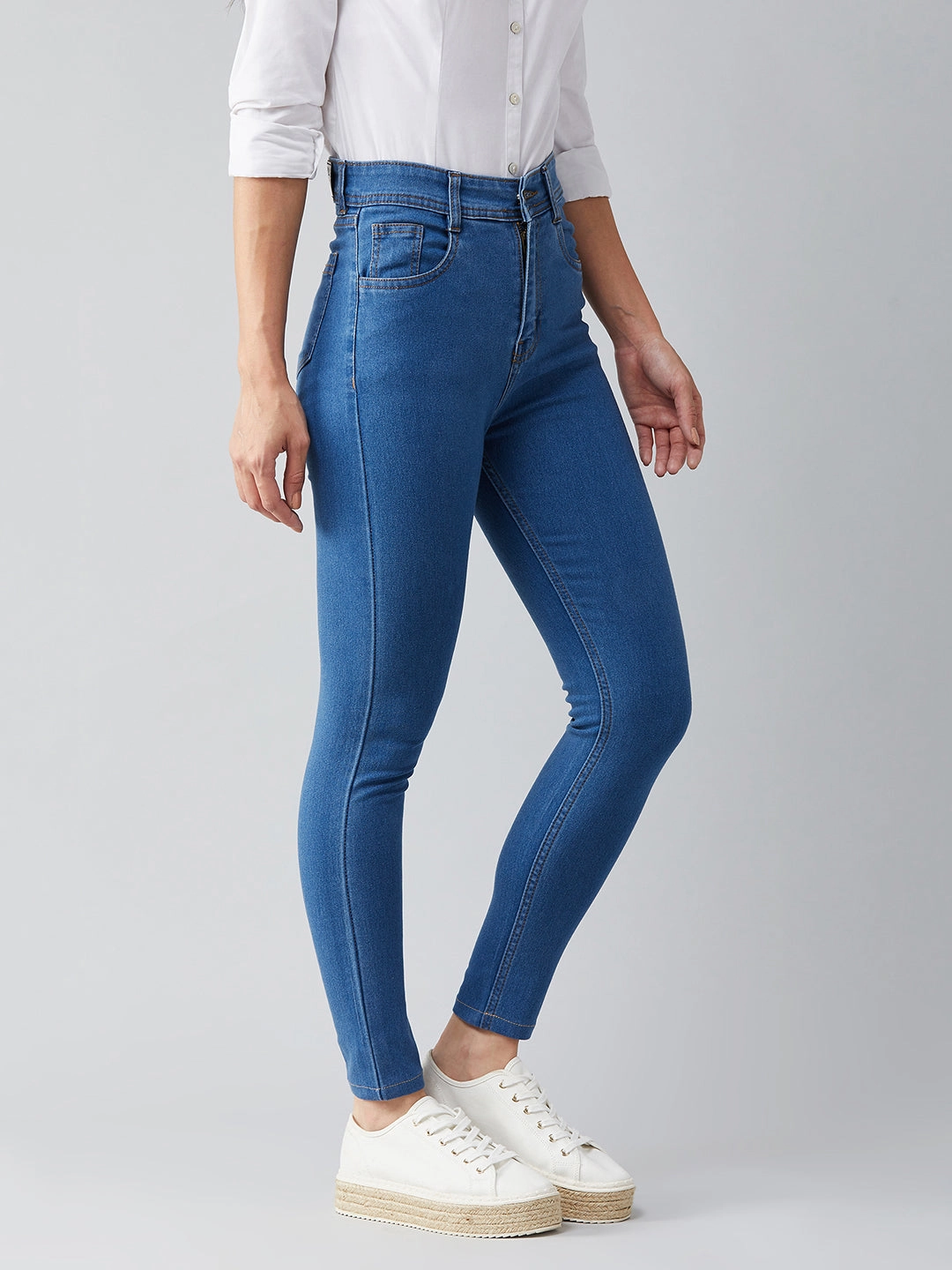 Bold Look Professional Wear Urban Look 24/7 Comfort Blue Skinny High-Rise Cropped Denim Jeans
