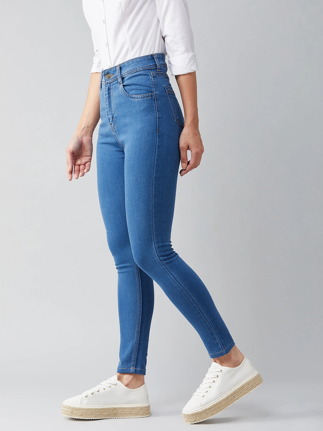 24/7 Comfort Blue Skinny High-Rise Cropped Denim Jeans Neutral Smooth