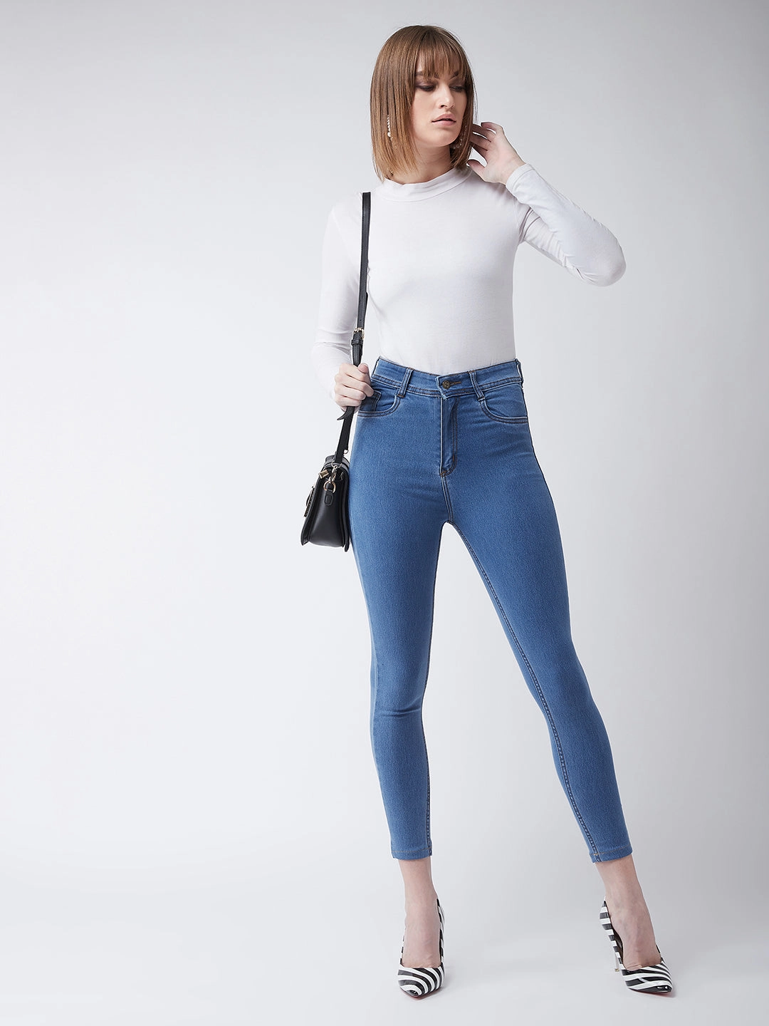 Travel Outfit Street Fashion Creative Look Comfort Stretch Technology 24/7 Comfort Blue Skinny High-Rise Cropped Denim Jeans