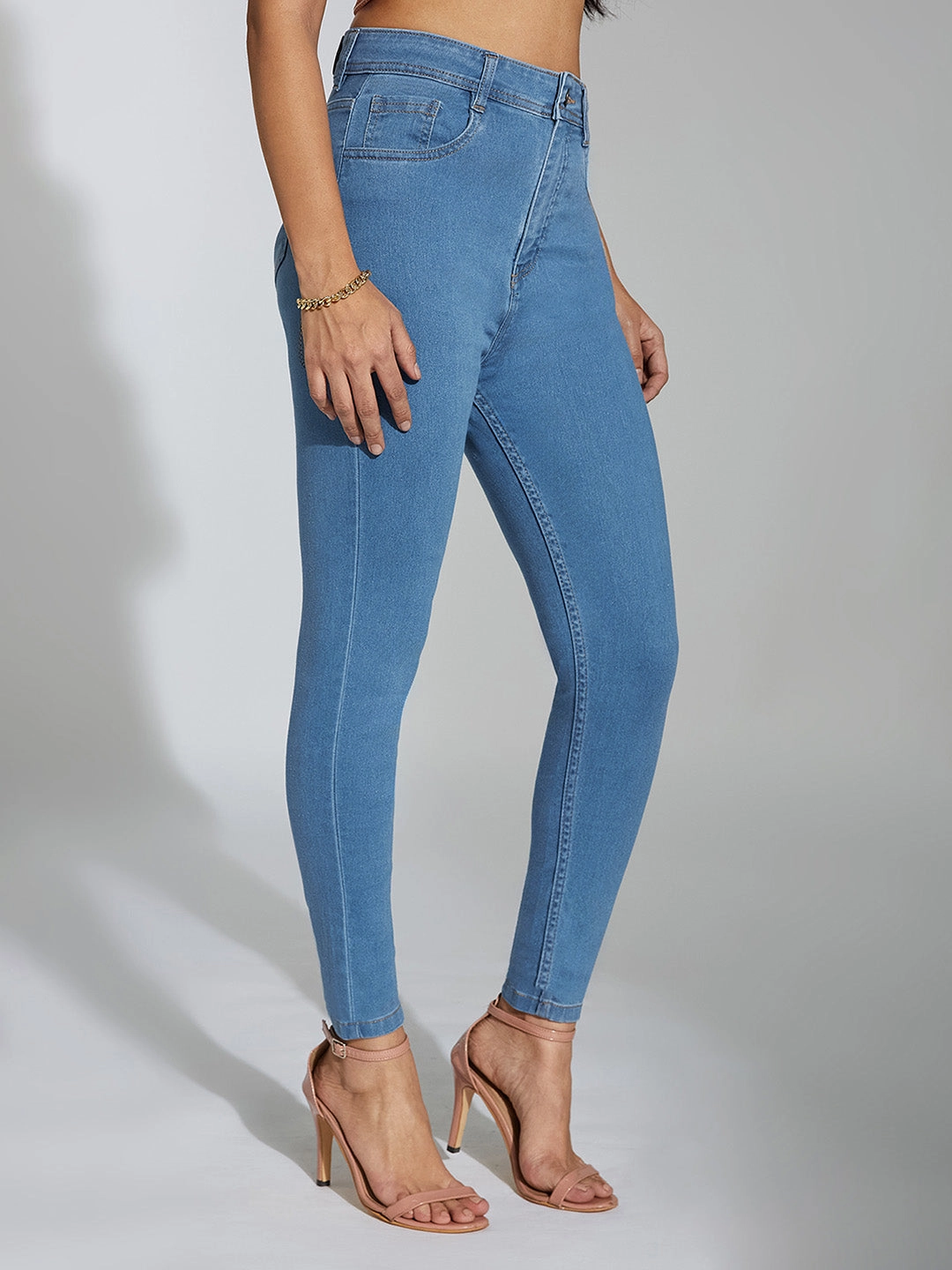 Non Fade Fabric General Option 24/7 Comfort Blue Skinny High-Rise Distressed Denim Jeans