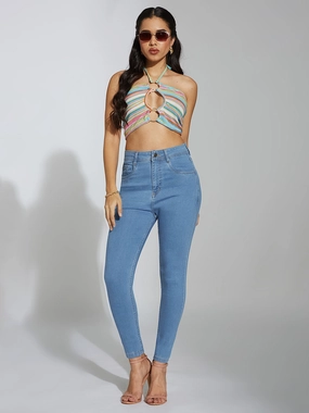 24/7 Comfort Blue Skinny High-Rise Distressed Denim Jeans Practical Comfort Versatile Outfit