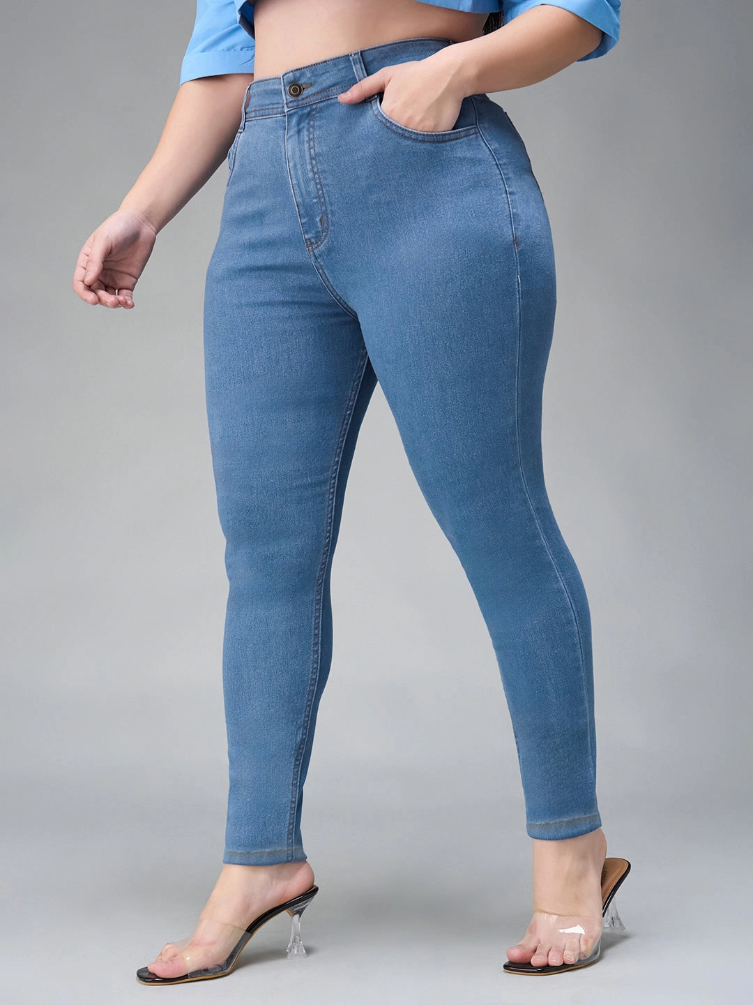 24/7 Comfort Blue Skinny High-Rise Distressed Denim Jeans Sustainable Road Trip