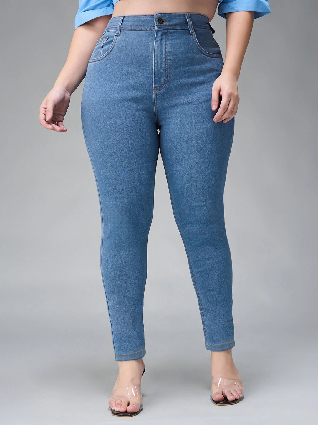 Adaptive Look Street Fashion Breathable 24/7 Comfort Blue Skinny High-Rise Distressed Denim Jeans