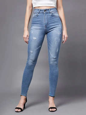 Durable Athlete Fit Travel Outfit Common look 24/7 Comfort Blue Skinny High-Rise Mild Distress Stretchable Denim Jeans