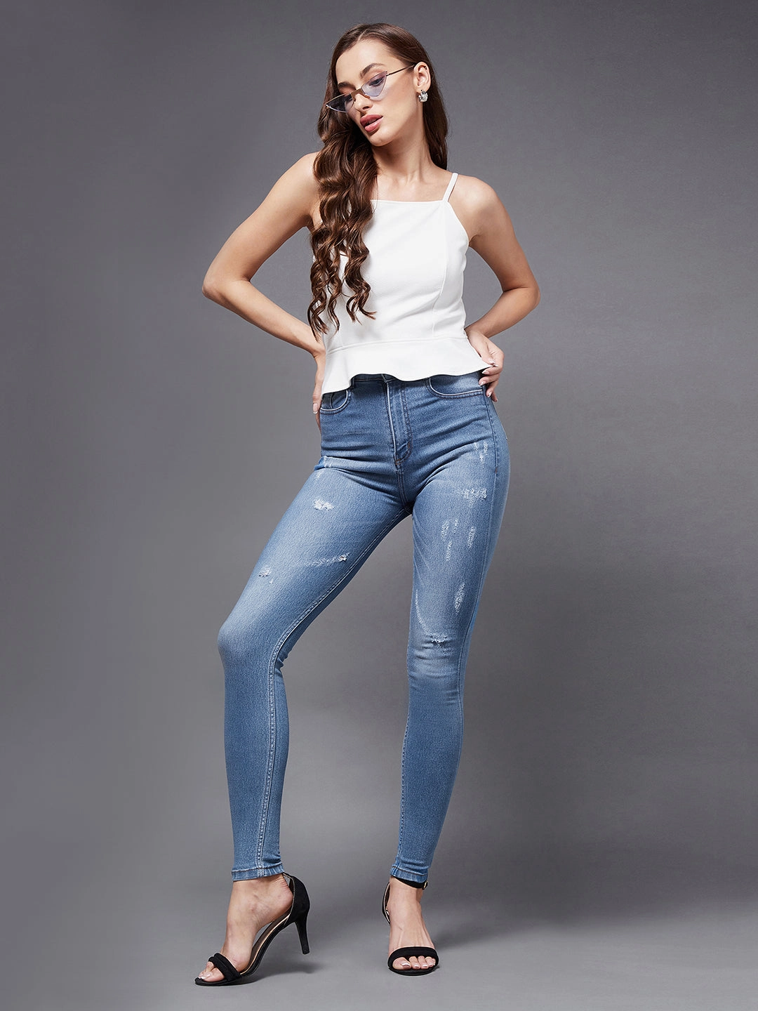 24/7 Comfort Blue Skinny High-Rise Mild Distress Stretchable Denim Jeans Traveler Gear Summer Vibes Fashion Lover