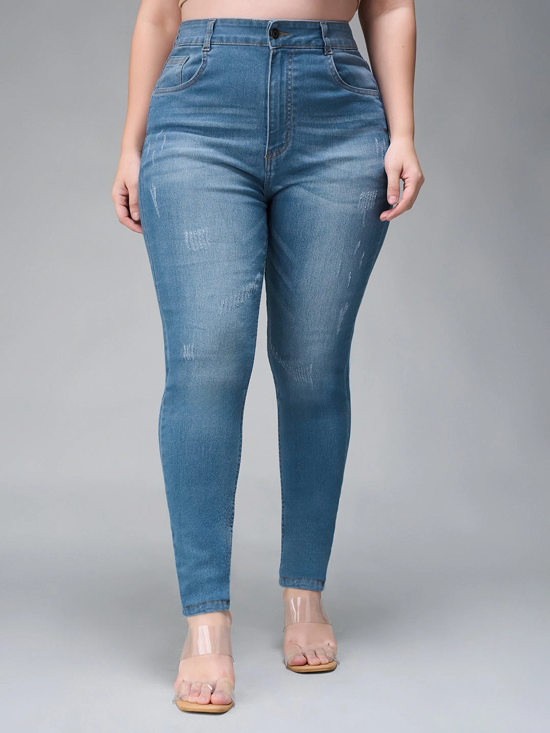 Lightweight Denim Blend Casual Spring Mood Classic Wear 24/7 Comfort Blue Skinny High-Rise Mild Distress Stretchable Denim Jeans