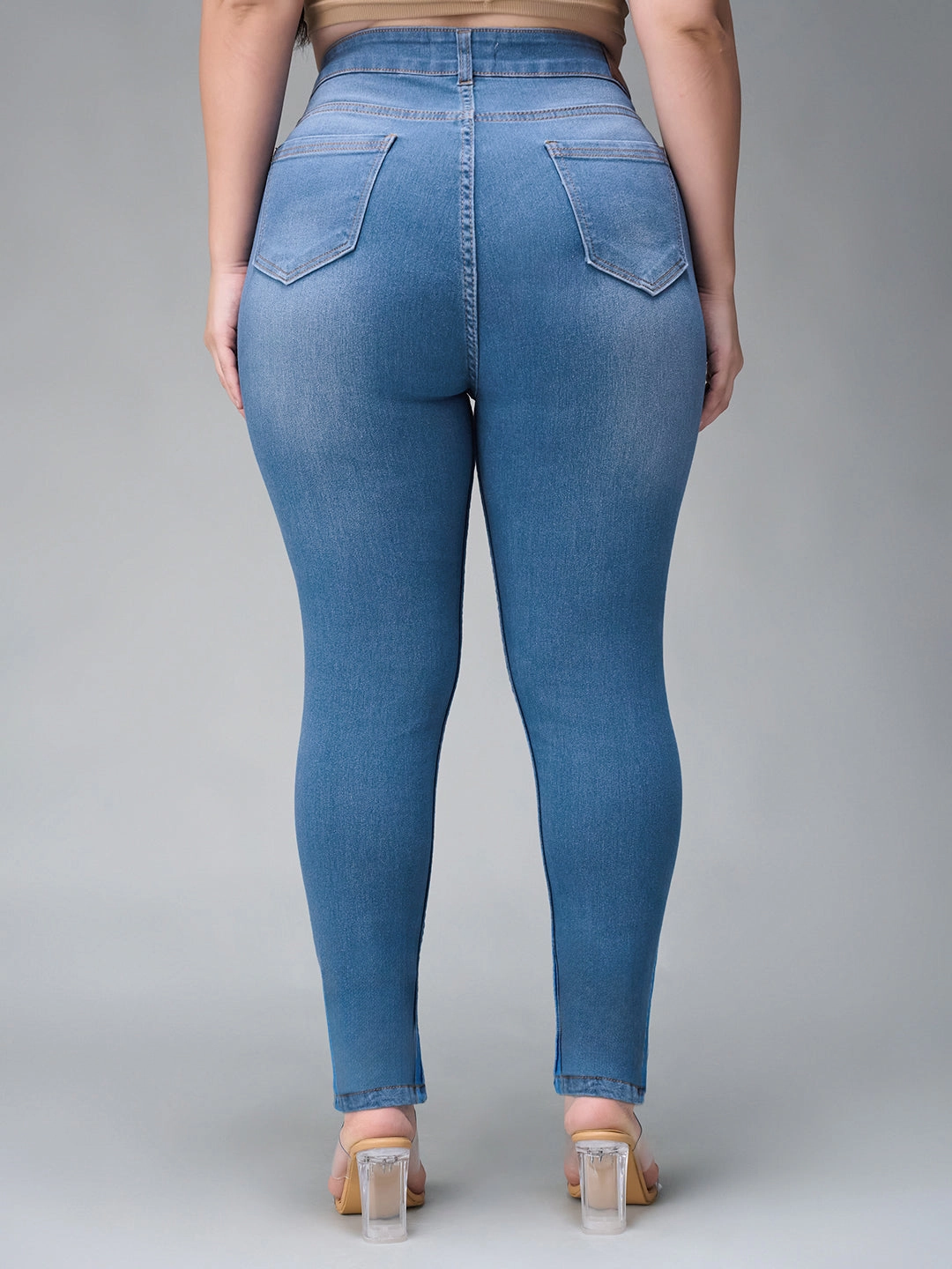 Comfortable Wear Lightweight Denim Blend 24/7 Comfort Blue Skinny High-Rise Mild Distress Stretchable Denim Jeans