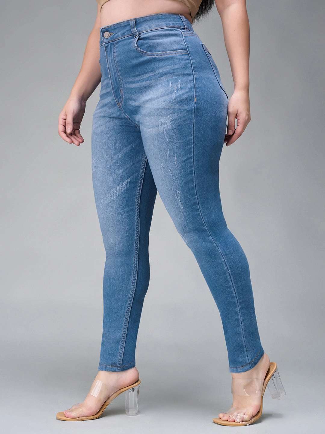 Smooth Creative Look Adult Fashion 24/7 Comfort Blue Skinny High-Rise Mild Distress Stretchable Denim Jeans