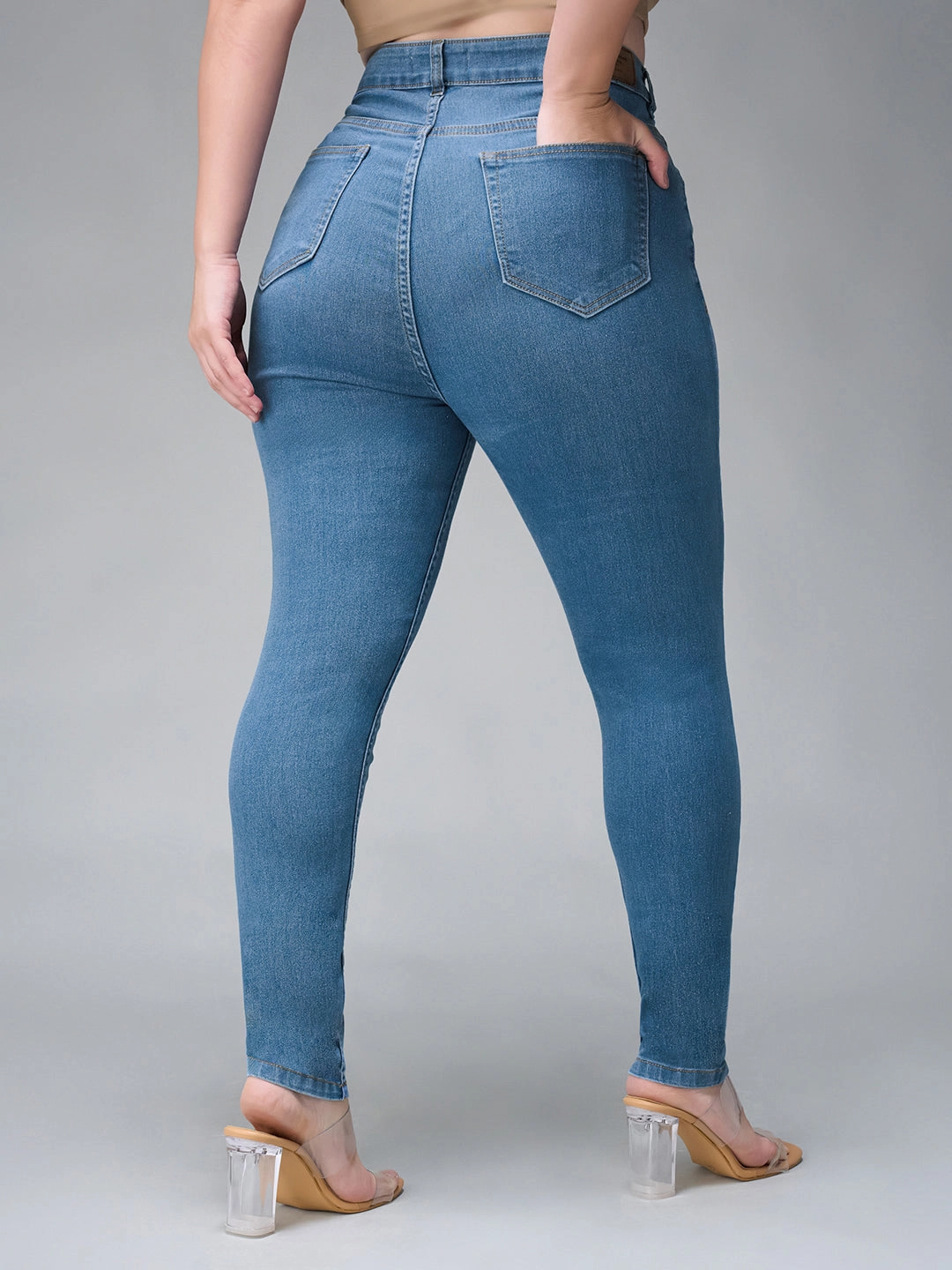 Modern Weekend Style 24/7 Comfort Blue Solid Skinny High-Rise Cropped Fringe Detailing Solid Stretchable Denim Jeans