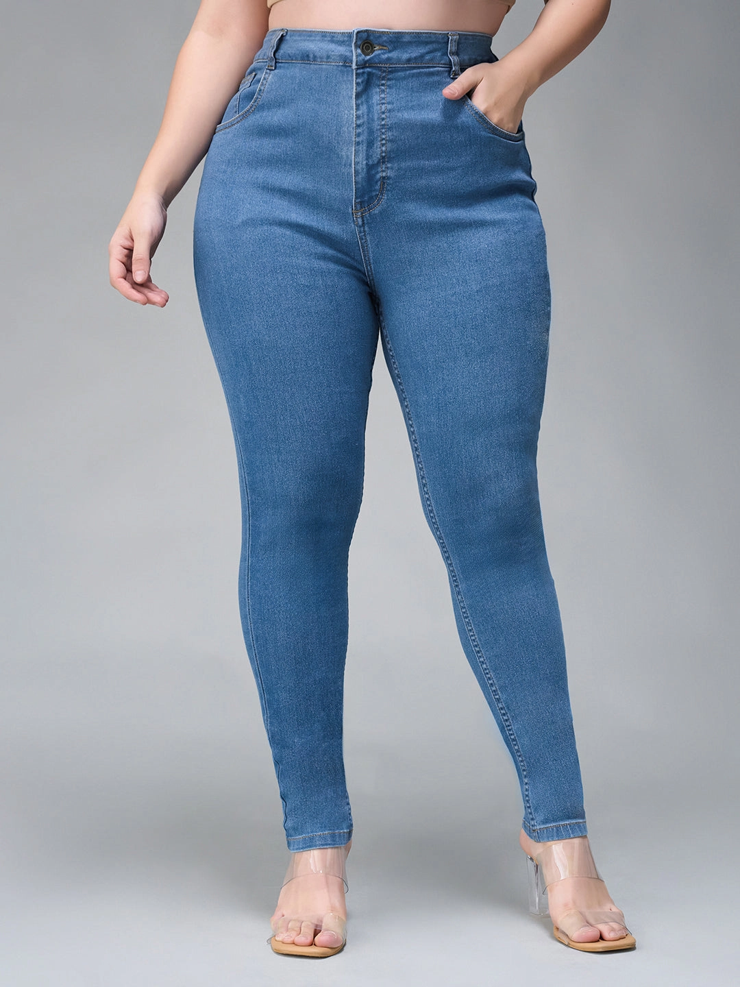 Reliable Outfit 24/7 Comfort Blue Solid Skinny High-Rise Cropped Fringe Detailing Solid Stretchable Denim Jeans