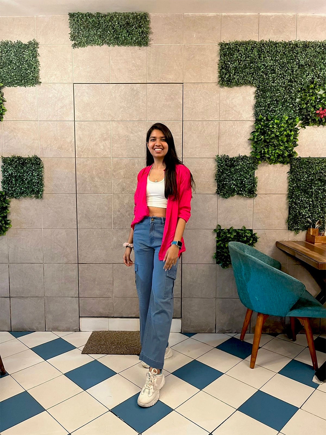 24/7 Comfort Blue Wide-Leg Cargo High-Rise Clean-Look Regular Stretchable Denim Jeans Timeless Appeal