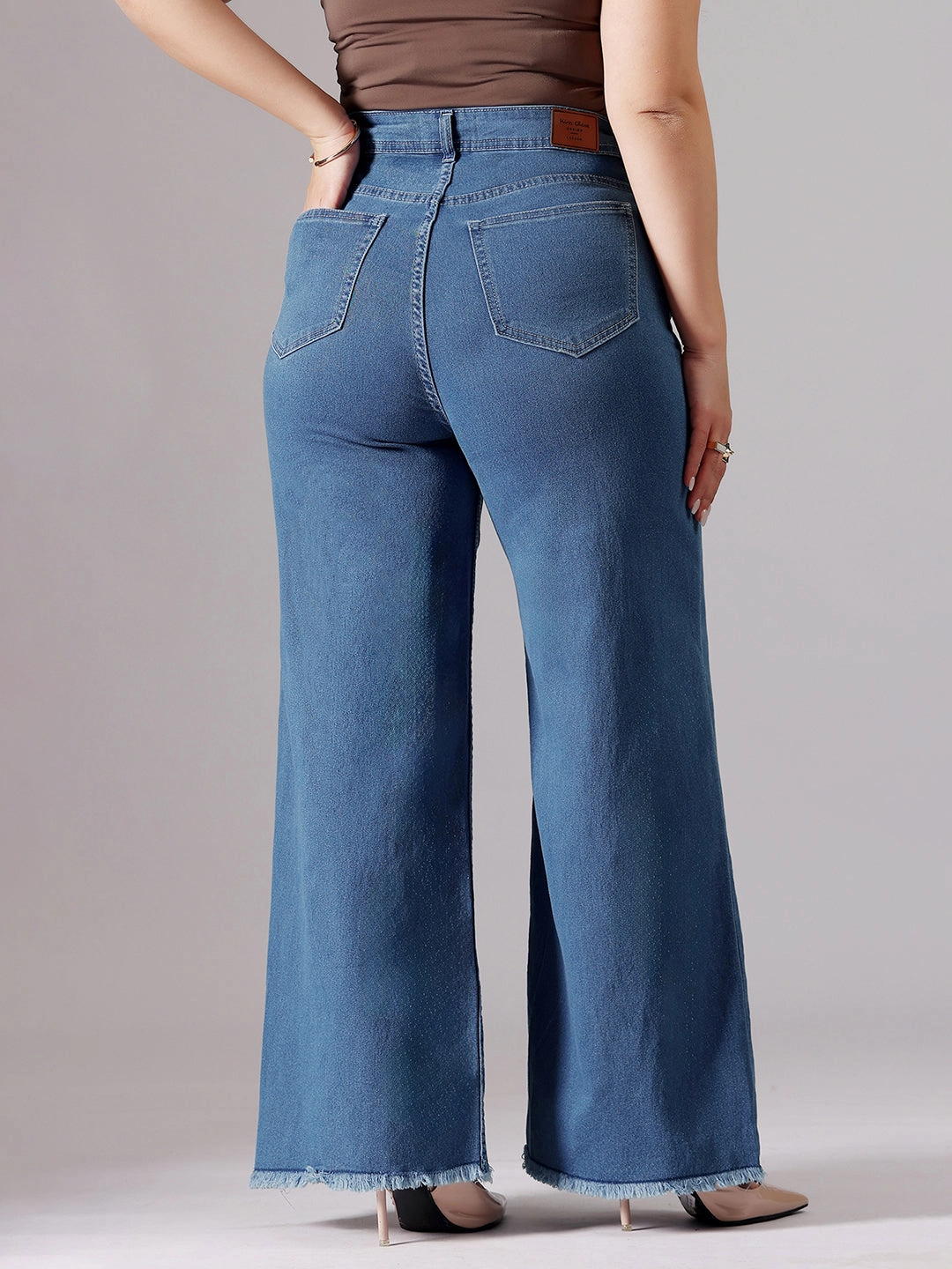 24/7 Comfort Blue Wide-Leg High-Rise Clean-Look Regular-Length Stretchable Denim Jeans Quick Outfit