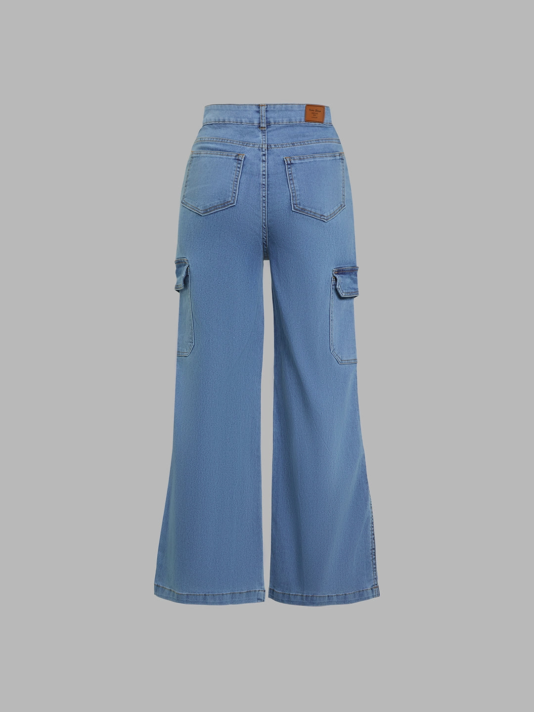 Go-to Wear All Season Style 24/7 Comfort Blue Wide-Leg High-Rise Stretchable Cargo Denim Jeans