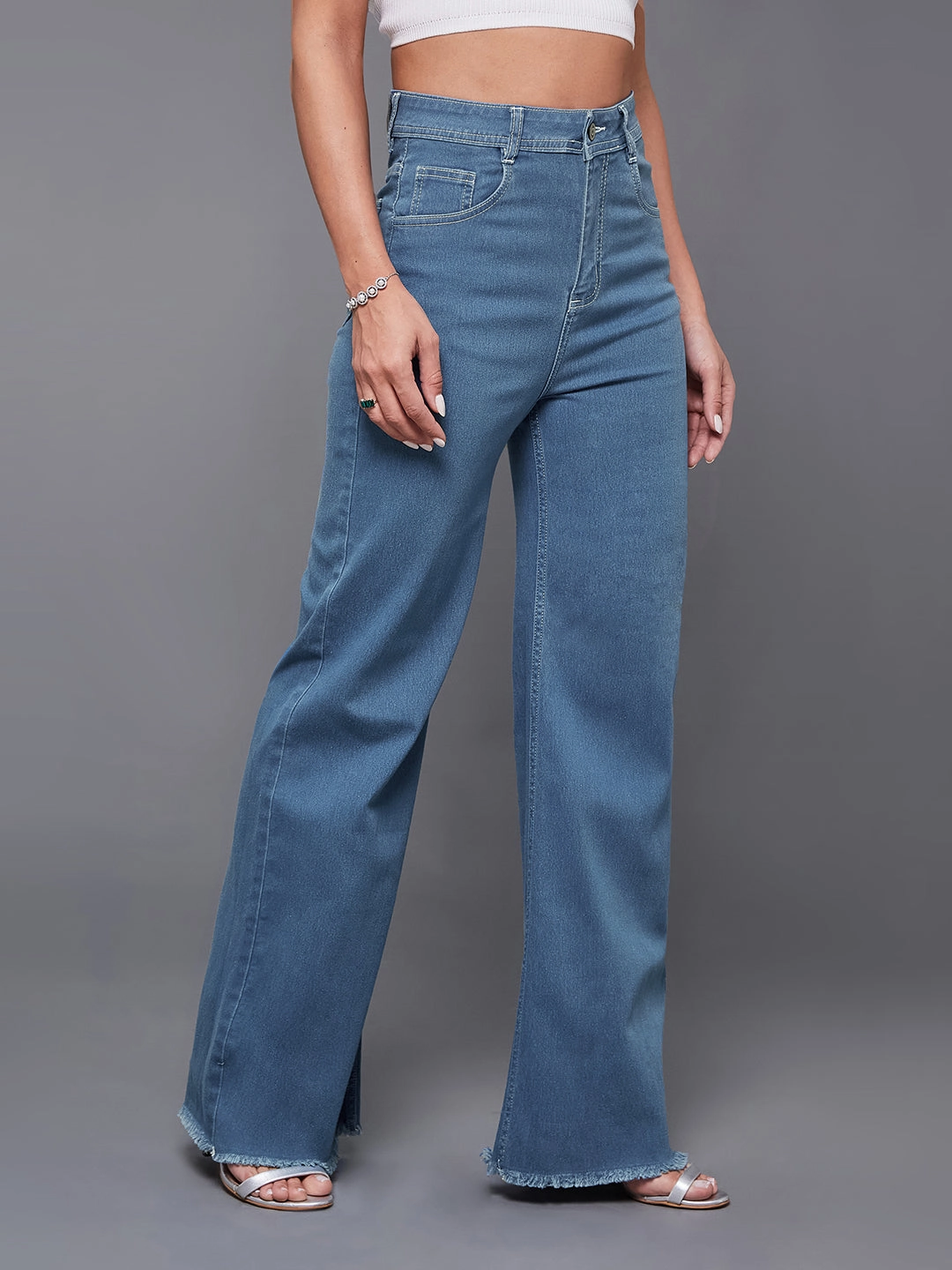 Classic Gym Ready 24/7 Comfort Blue Wide-Leg High-Rise Stretchable Denim Jeans