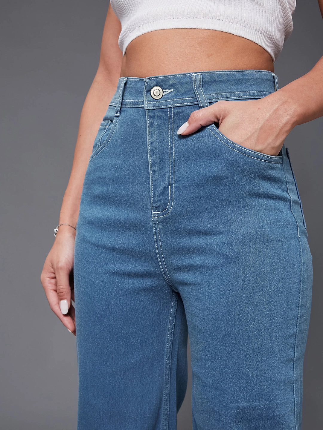24/7 Comfort Blue Wide-Leg High-Rise Stretchable Denim Jeans Cozy Vibe
