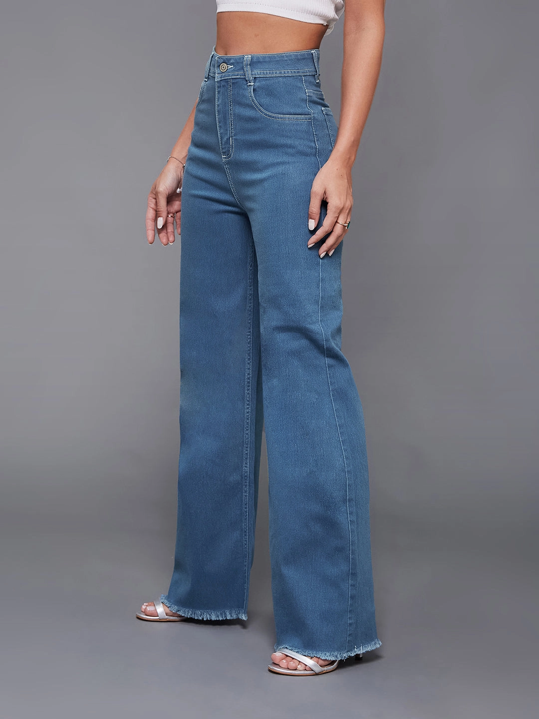 Unisex Wear Premium 24/7 Comfort Blue Wide-Leg High-Rise Stretchable Denim Jeans