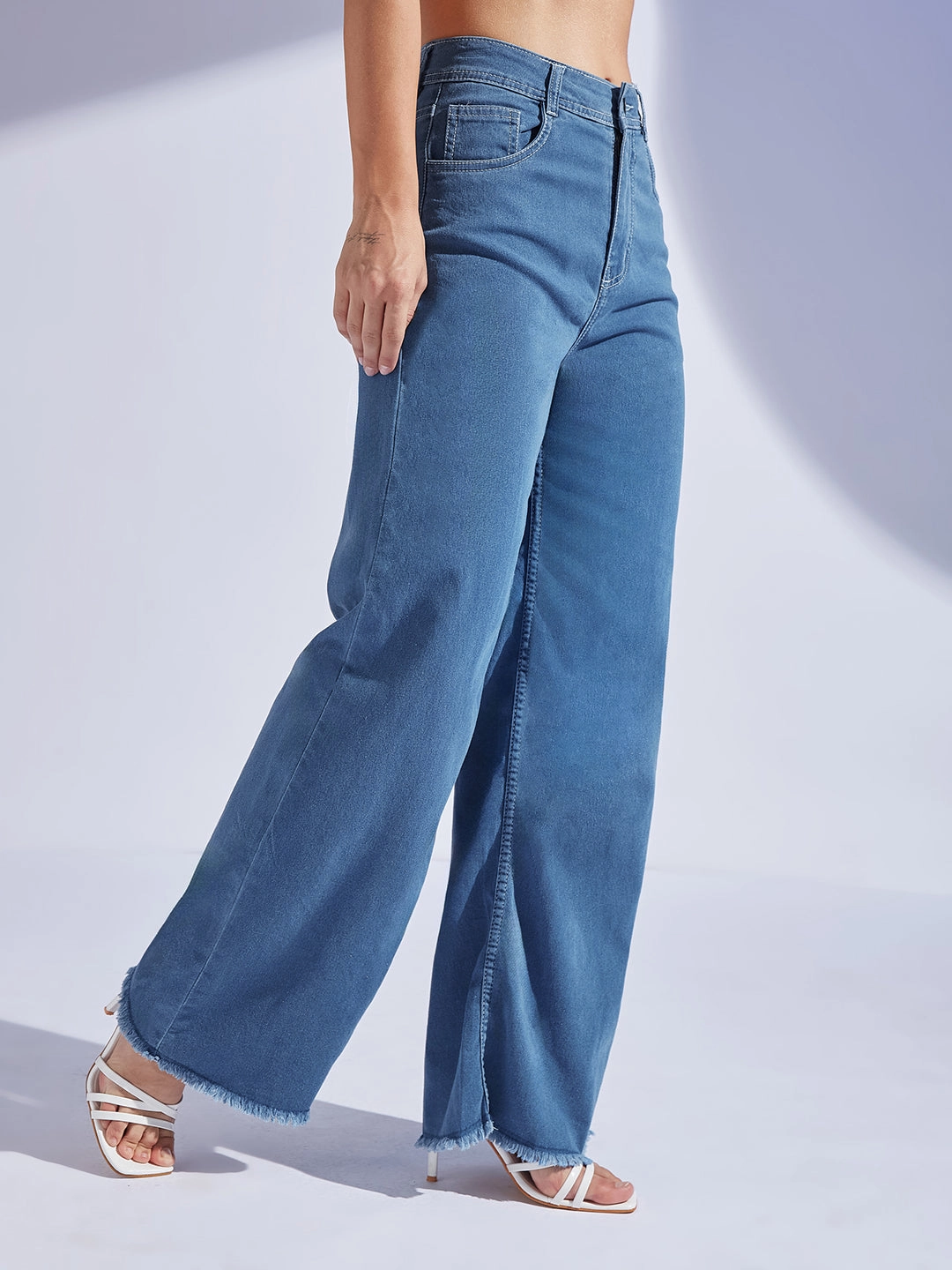 Balanced Piece Chill Style 24/7 Comfort Blue Wide-Leg High-Rise Stretchable Denim Jeans