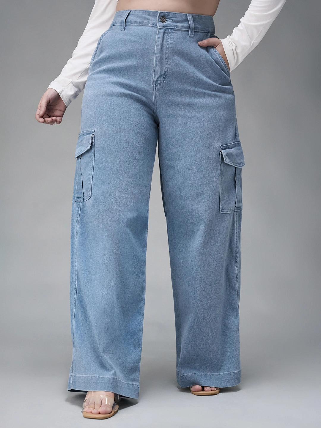 24/7 Comfort Blue Wide-Leg High-Rise Stretchable Denim Jeans Classic Style