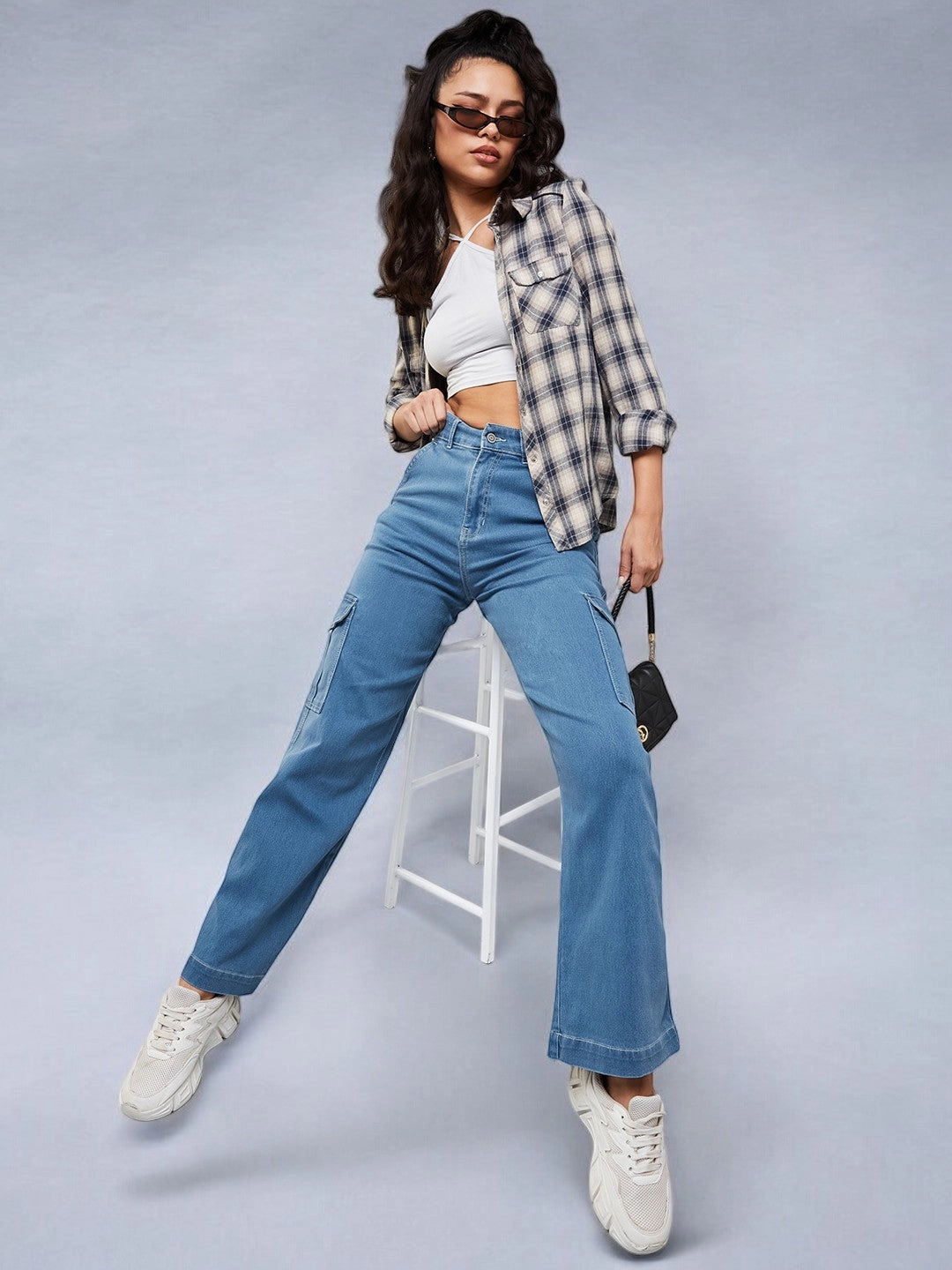 Travel Outfit Evening Stroll Minimalist Streetwear Fan Night Out 24/7 Comfort Blue Wide-Leg High-Rise Stretchable Denim Jeans