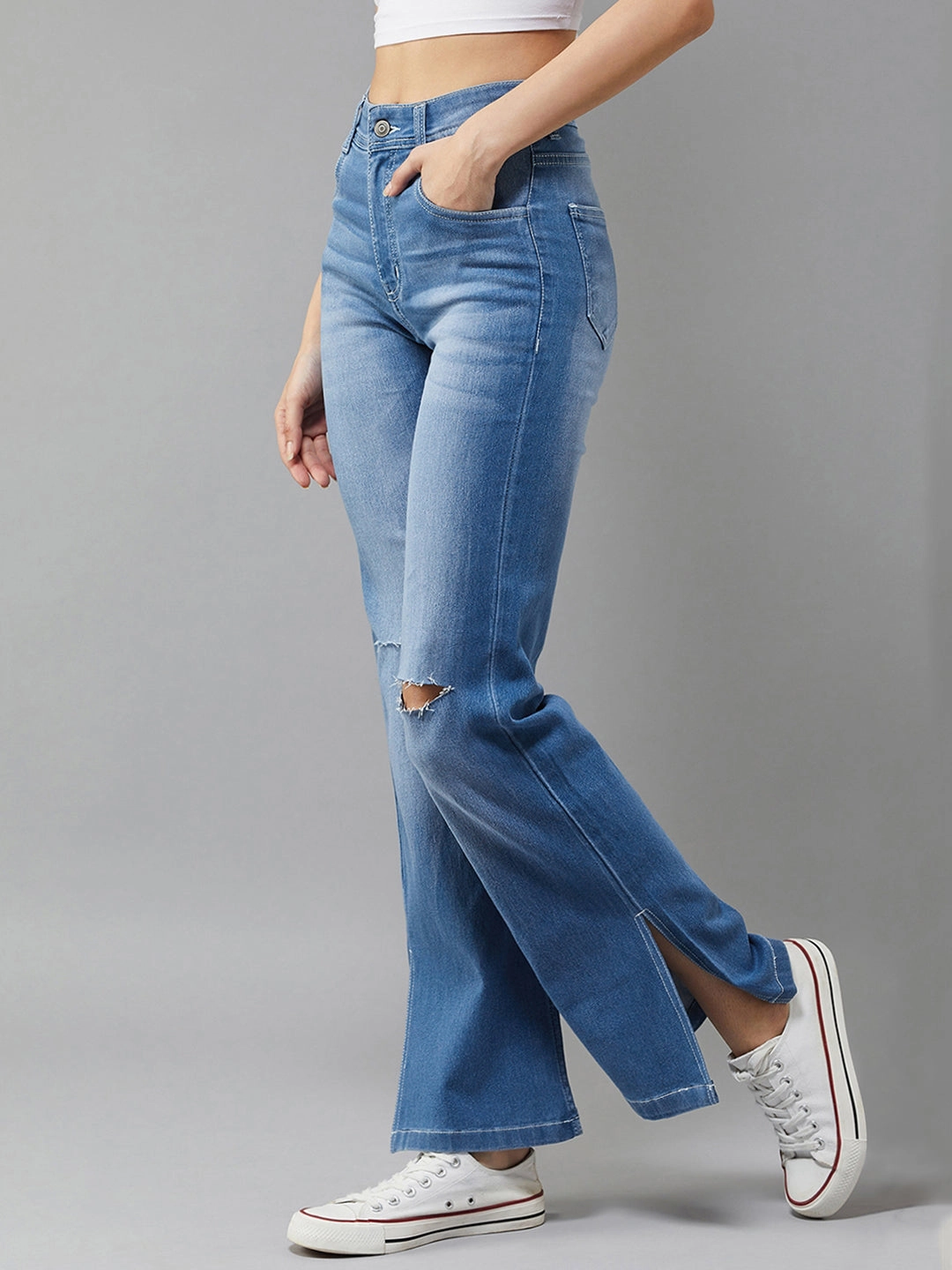Basic Outfit 24/7 Comfort Blue Wide-Leg Relaxed Mid-Rise Stretchable Denim Jeans