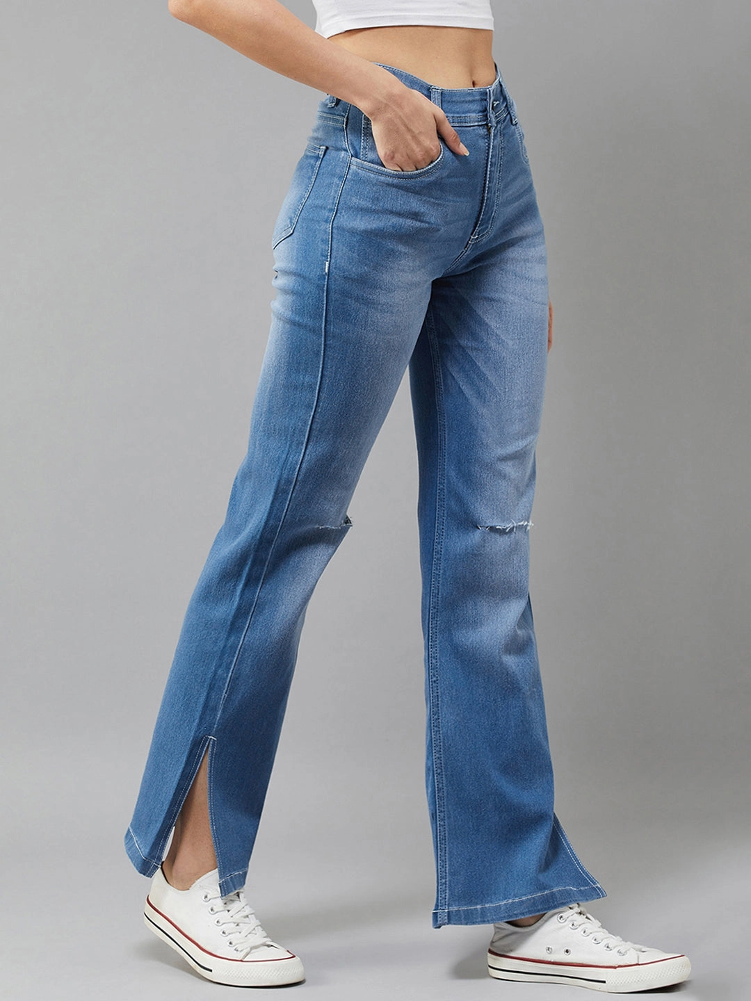 Modern Casual 24/7 Comfort Blue Wide-Leg Relaxed Mid-Rise Stretchable Denim Jeans