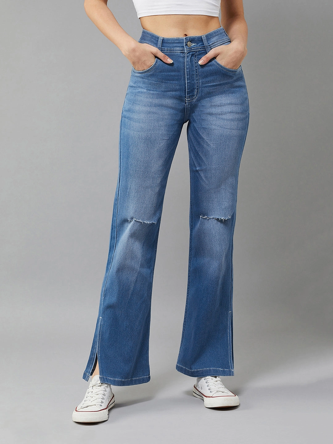 Casual Option 24/7 Comfort Blue Wide-Leg Relaxed Mid-Rise Stretchable Denim Jeans