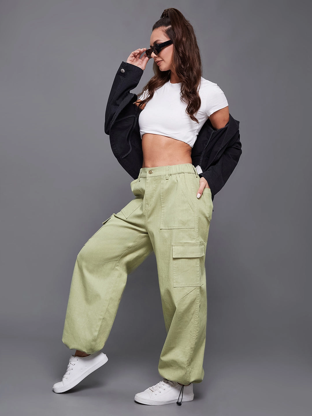 Holiday Vibes Date Night Lightweight 24/7 Comfort Cotton Olive Wide-Leg High-Rise Stretchable Denim Parachute Pant