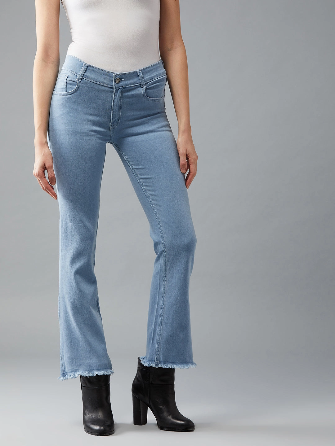Simple Outfit 24/7 Comfort Light Blue Bell-Bottom Bootcut High-Rise Cropped Stretchable Denim Jeans