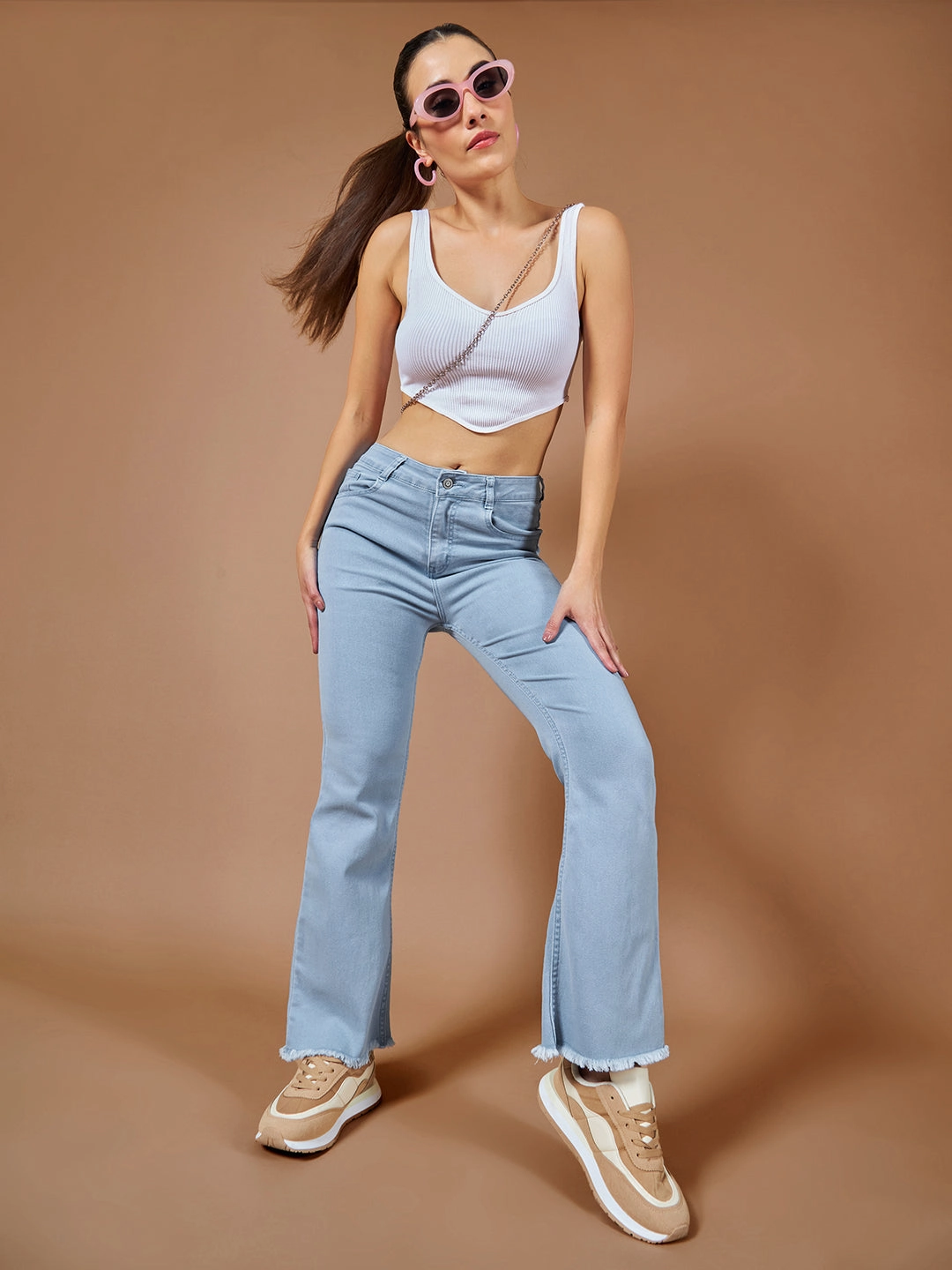 Base Wear Total Fit 24/7 Comfort Light Blue Bell-Bottom Bootcut High-Rise Cropped Stretchable Denim Jeans