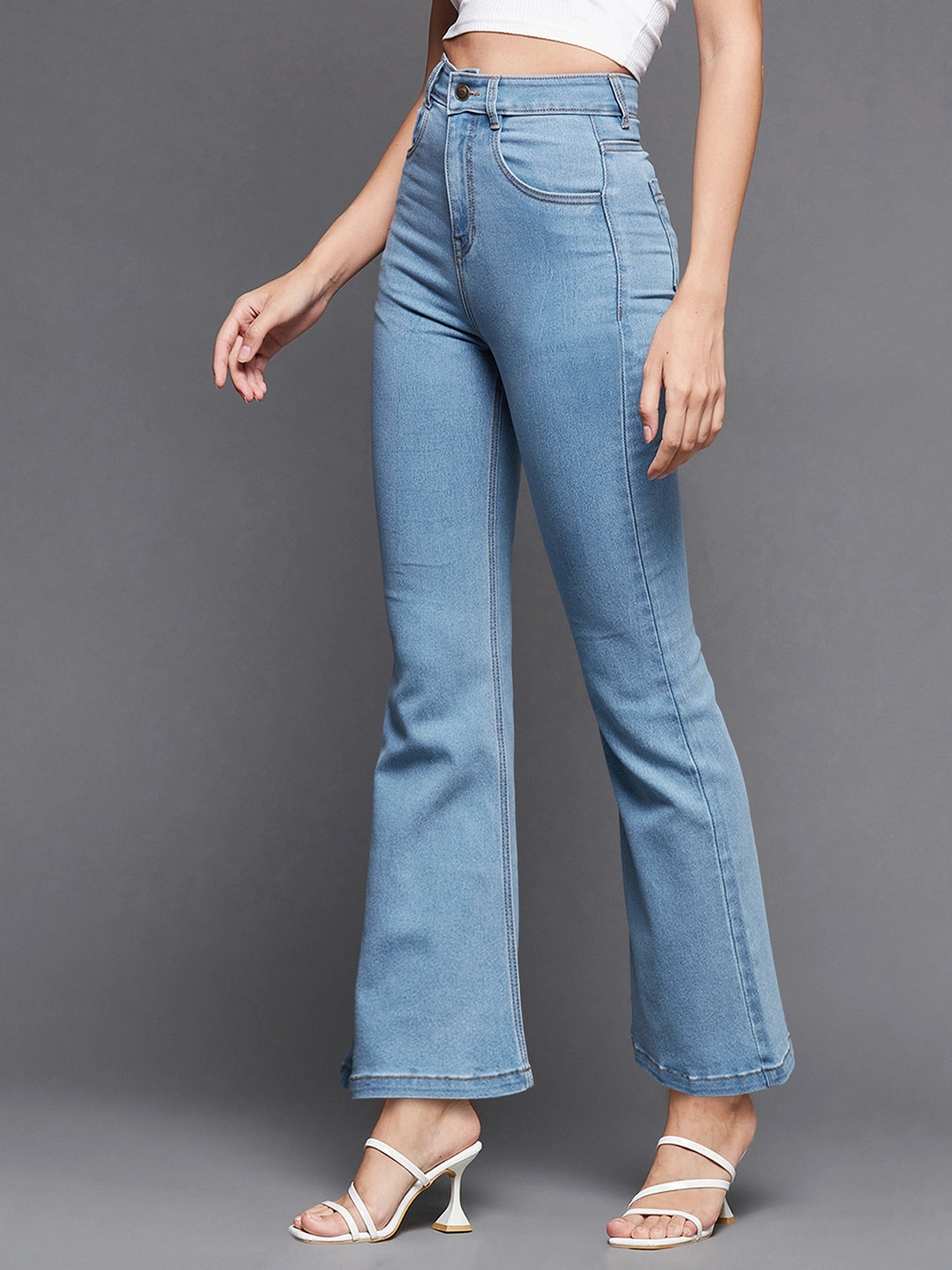 Youth Style Stylish Road Trip 24/7 Comfort Light Blue Bell-Bottom Bootcut High-Rise Stretchable Denim Jeans