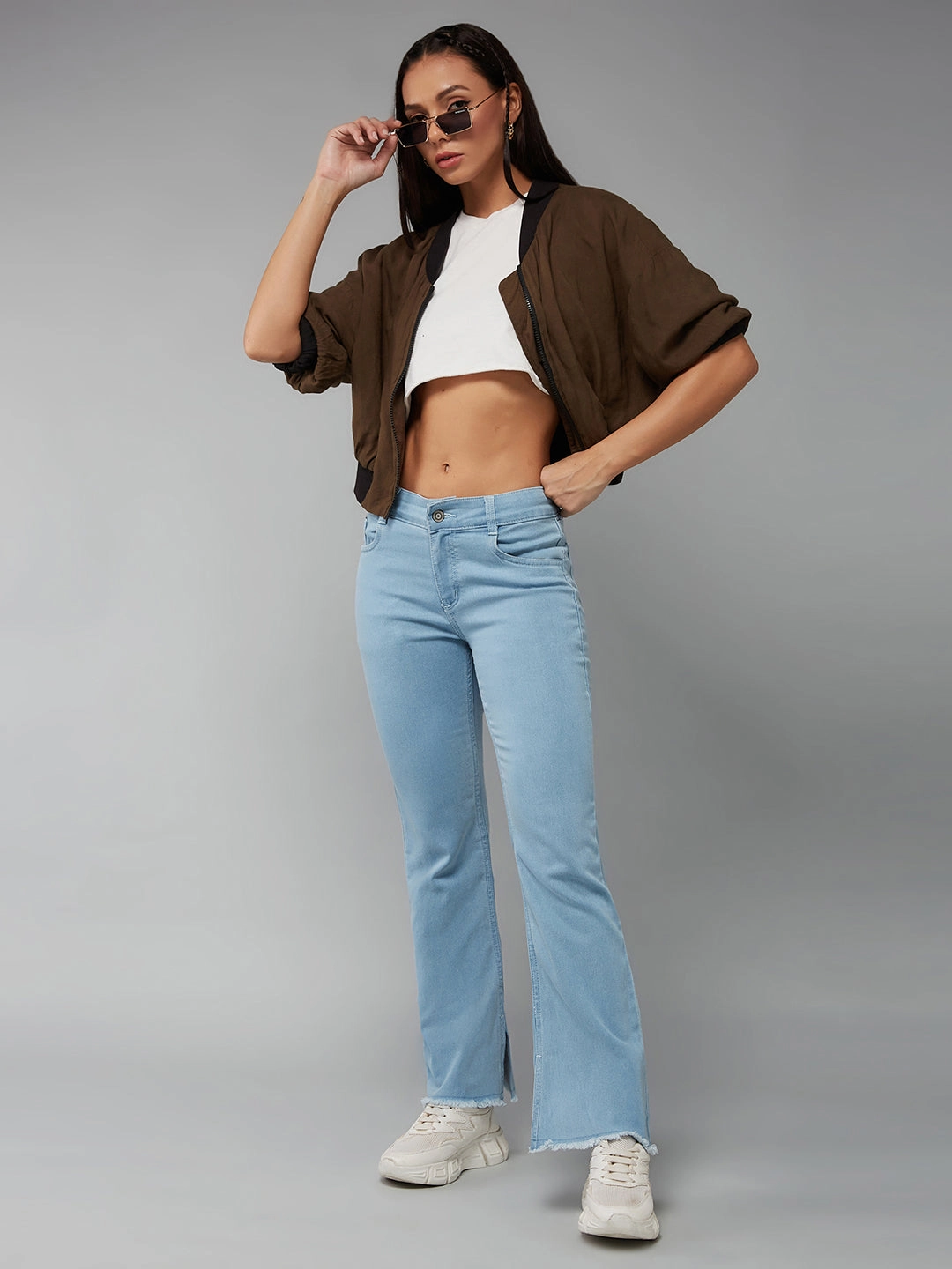 24/7 Comfort Light Blue Bell-Bottom Bootcut Hourglass High-Rise Cropped Stretchable Denim Jeans Abrasion Resistant Fabric