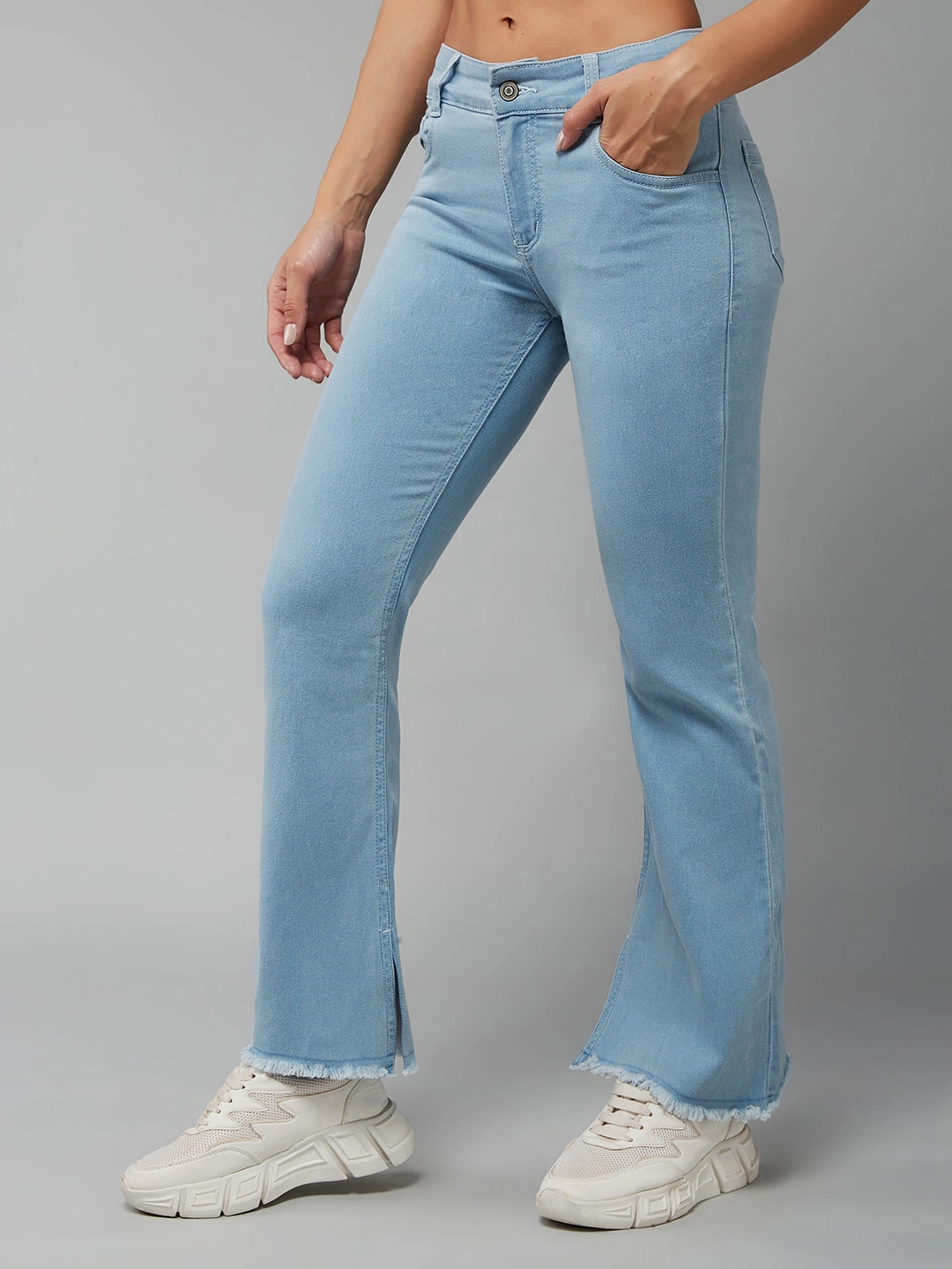 24/7 Comfort Light Blue Bell-Bottom Bootcut Hourglass High-Rise Cropped Stretchable Denim Jeans Temperature Regulating Fabric