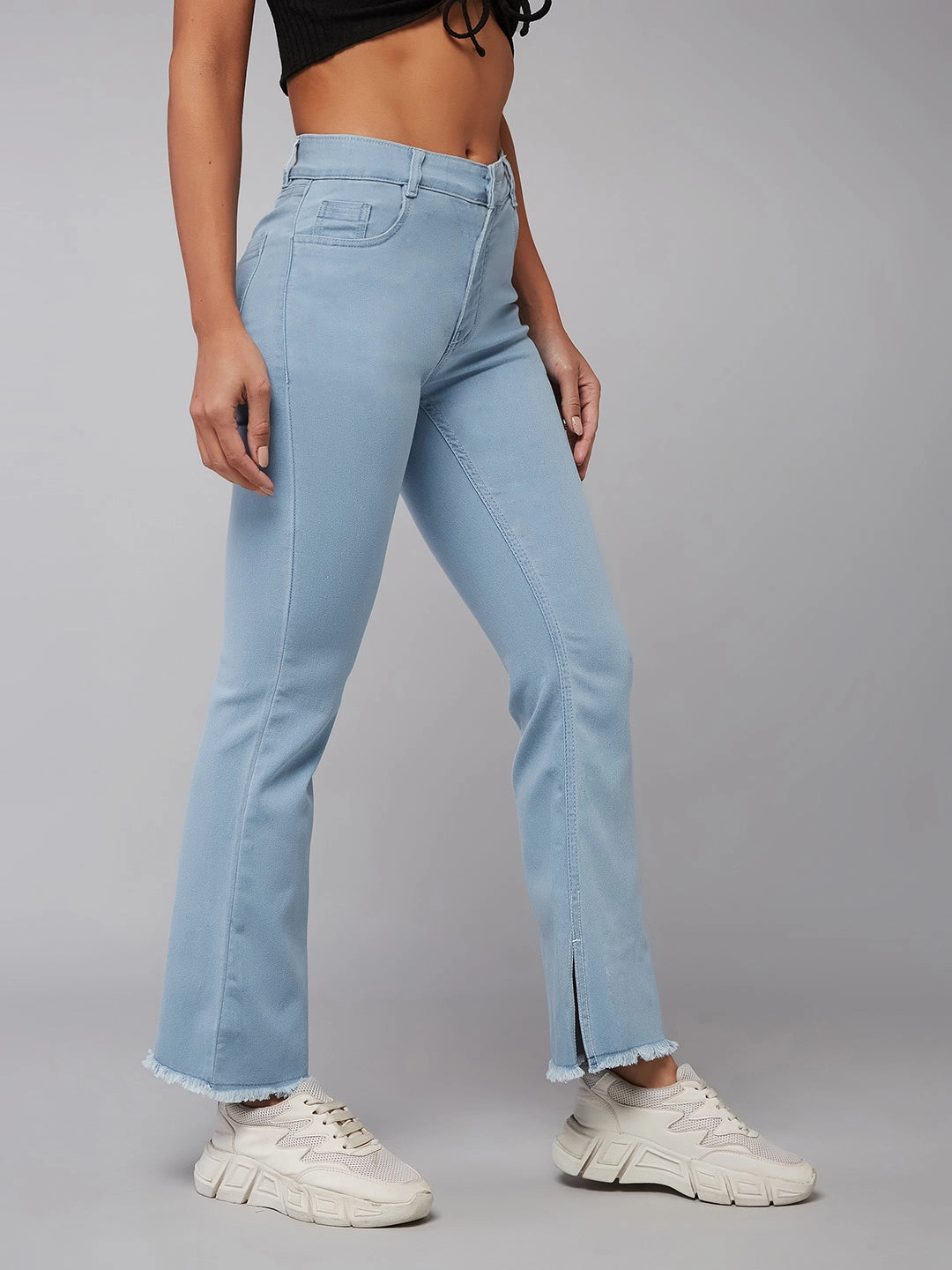 Stylish Fit 24/7 Comfort Light Blue Bell-Bottom Semi-Bootcut High-Rise Cropped Stretchable Denim Jeans