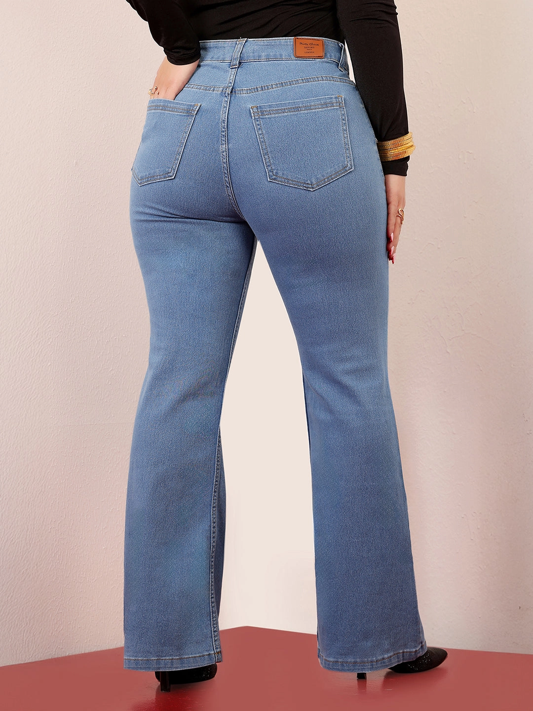 24/7 Comfort Light Blue Bootcut High-Rise Clean-Look Stretchable Denim Jeans Timeless Option Fashion Lover Minimalist