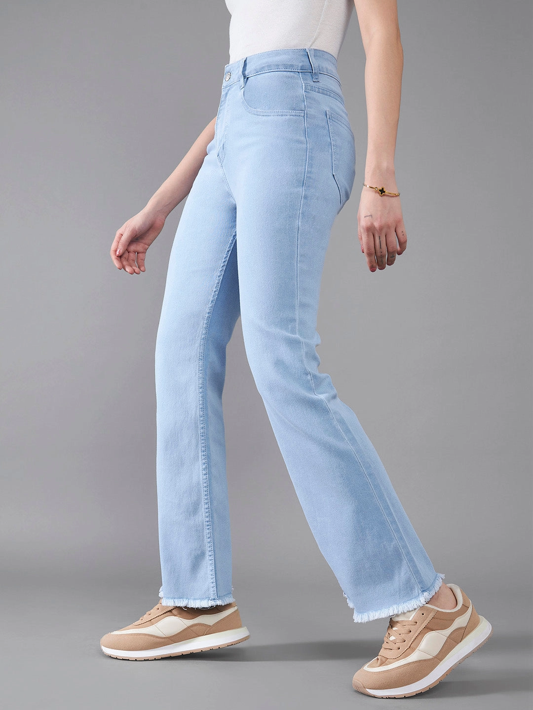 Couple Look Office Wear Streetwear Mood 24/7 Comfort Light Blue Bootcut High-Rise Cropped Stretchable Denim Jeans