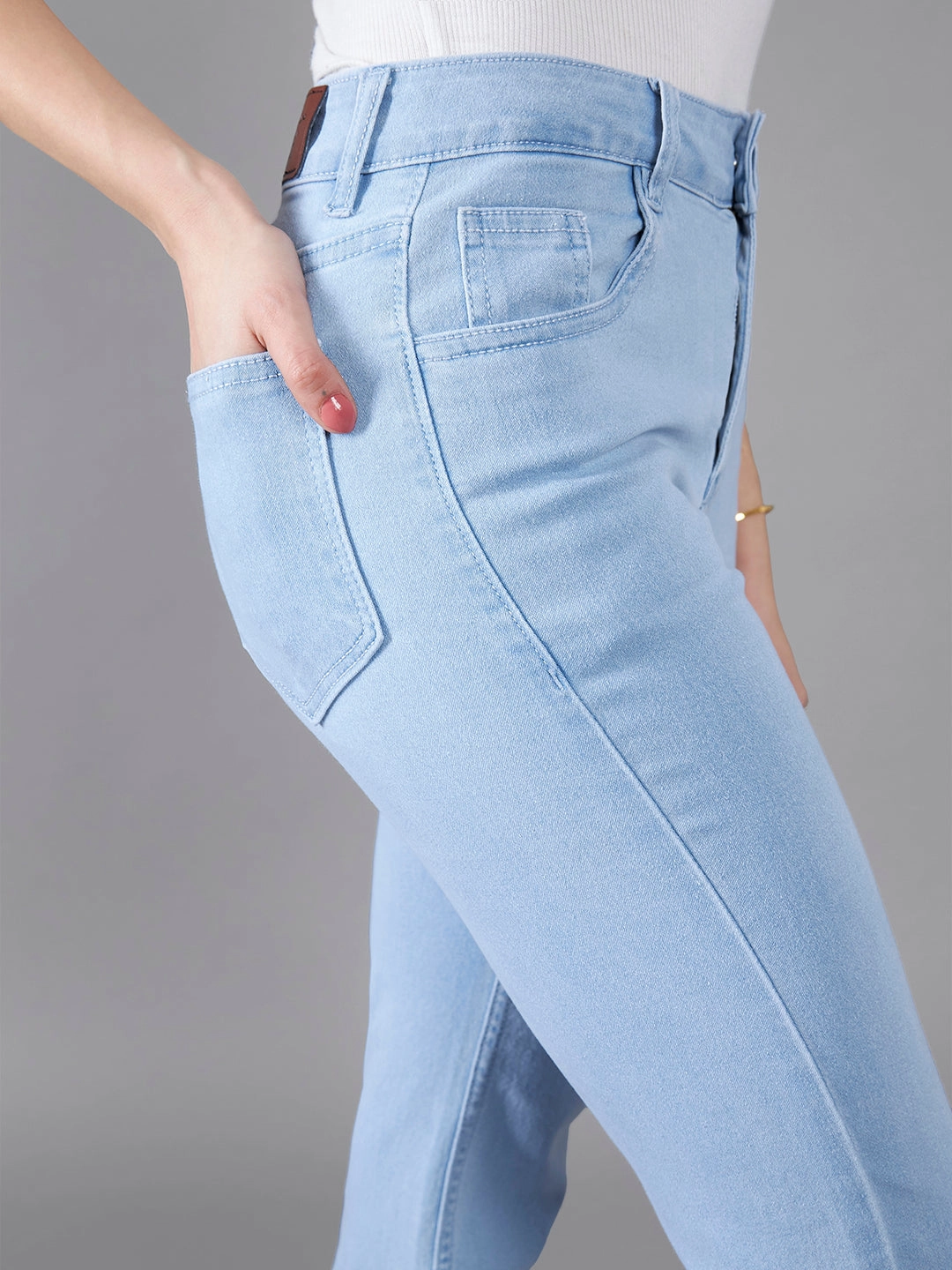 Morning Stroll Music Event Office Wear 24/7 Comfort Light Blue Bootcut High-Rise Cropped Stretchable Denim Jeans
