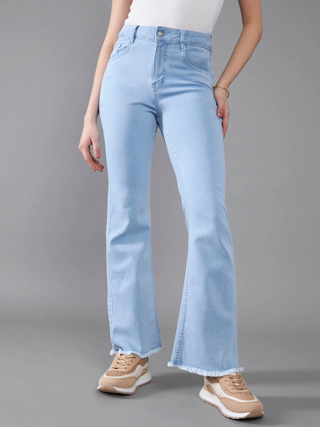 24/7 Comfort Light Blue Bootcut High-Rise Cropped Stretchable Denim Jeans Fit For Every Day Chic Design Style