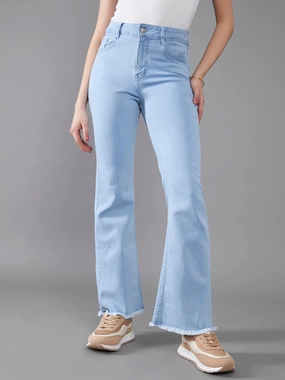 24/7 Comfort Light Blue Bootcut High-Rise Cropped Stretchable Denim Jeans Fit For Every Day Chic Design Style