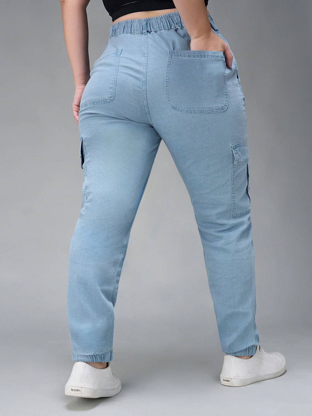 24/7 Comfort Light Blue High-Rise Stretchable Light Weight Denim Joggers Breathable fabric technology Streetwear Fan Evening Stroll Elegant