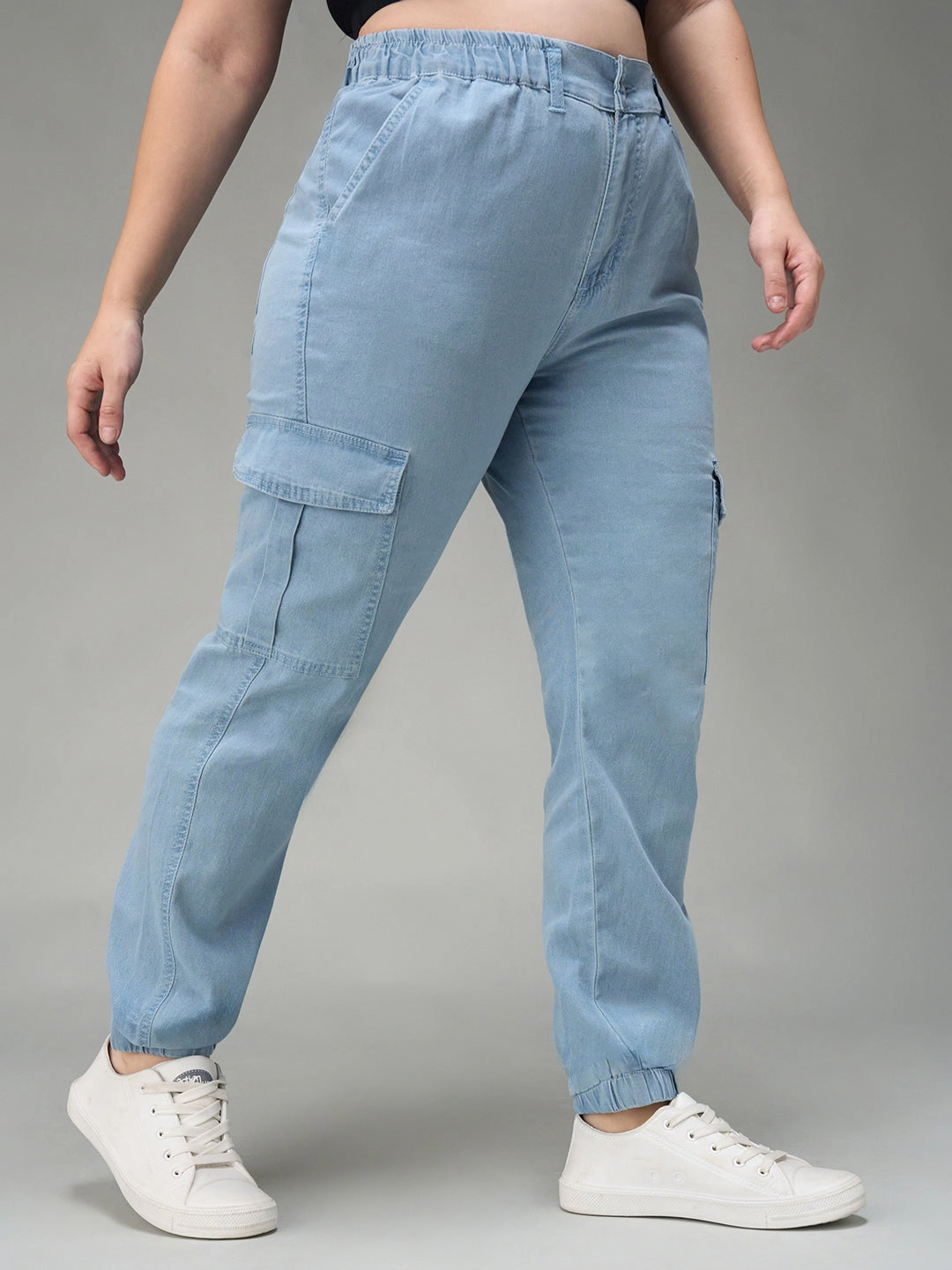 Durable Weave Casual Movement 24/7 Comfort Light Blue High-Rise Stretchable Light Weight Denim Joggers