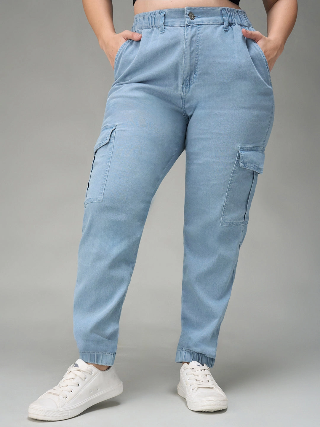 Chill Vibe 24/7 Comfort Light Blue High-Rise Stretchable Light Weight Denim Joggers