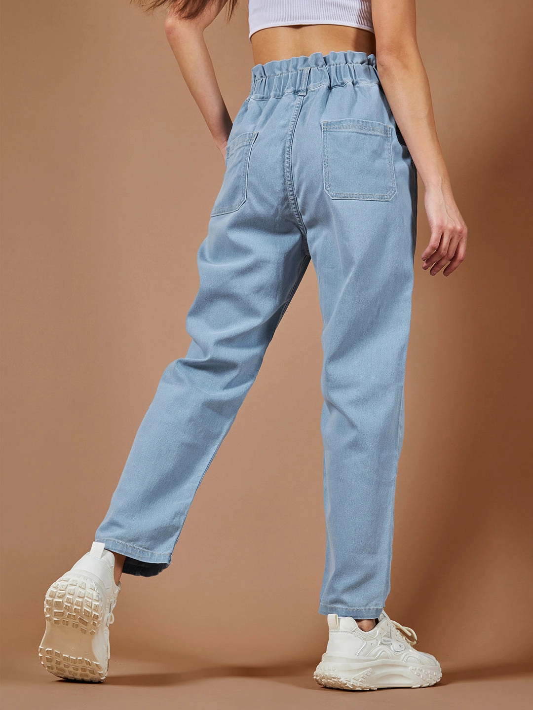 24/7 Comfort Light Blue Moms Jean High-Rise Mild Distress Stretchable Denim Jeans Wide Leg Silhouette