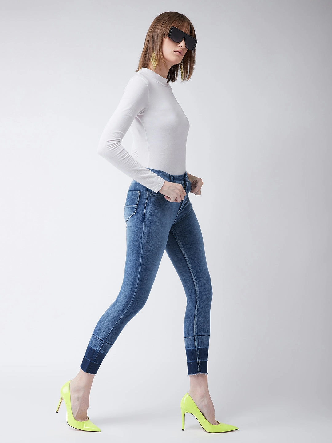 Morning Stroll Streetwear Fan 24/7 Comfort Light Blue Skinny-Fit High-Rise Ankle Length Shaded Stretchable Denim Jeans