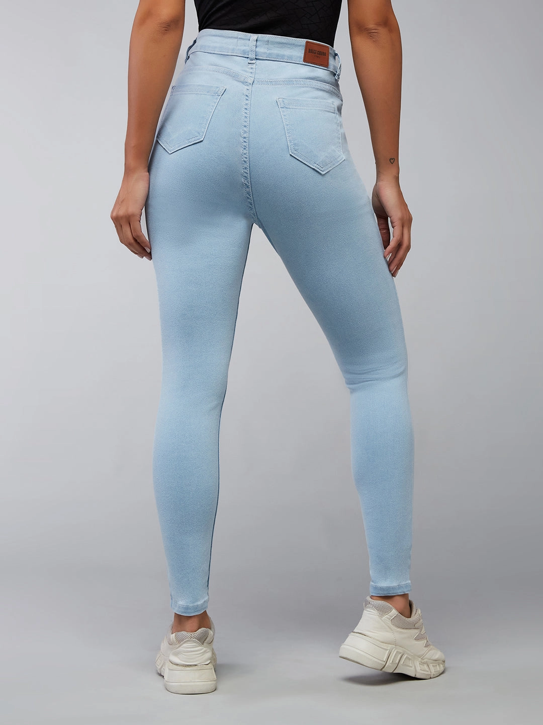 24/7 Comfort Light Blue Skinny Fringed Hemline Detailing High-Rise Cropped Solid Stretchable Denim Jeans Holiday Vibes High Quality Waterless Wash Technology